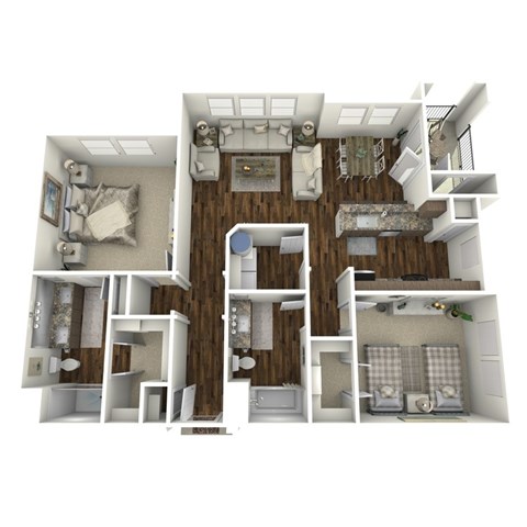 Floor plan for 2 beds, 2 baths, 1175 sqft