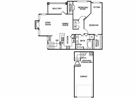Floor plan for 2 beds, 1 bath, 1183 sqft