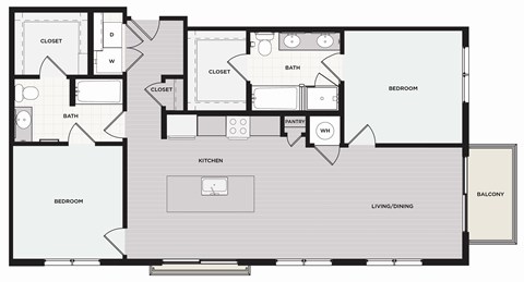 Floor plan for 2 beds, 2 baths, 1231 sqft
