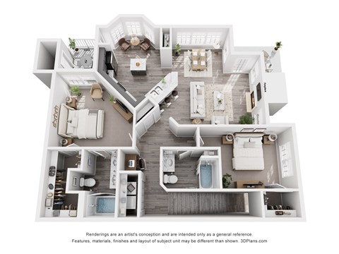 Floor plan for 2 beds, 2 baths, 1222 sqft
