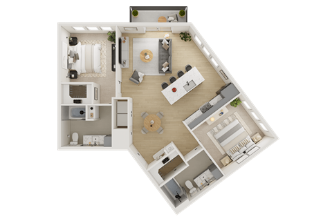Floor plan for 2 beds, 2 baths, 1053 sqft