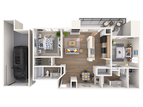 Floor plan for 2 beds, 2 baths, 1186 sqft