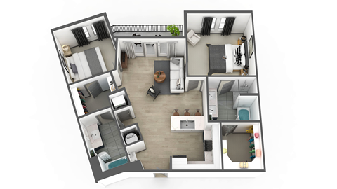 Floor plan for 2 beds, 2 baths, 1153 sqft