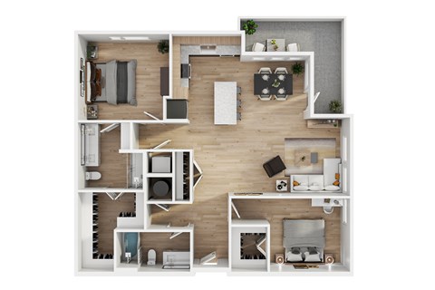 Floor plan for 2 beds, 2 baths, 1209 sqft