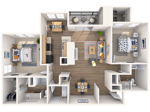 Floor plan for 2 beds, 2 baths, 1188 sqft