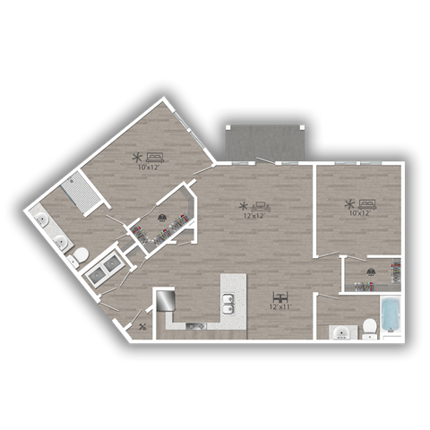 Floor plan for 2 beds, 2 baths, 1146 sqft