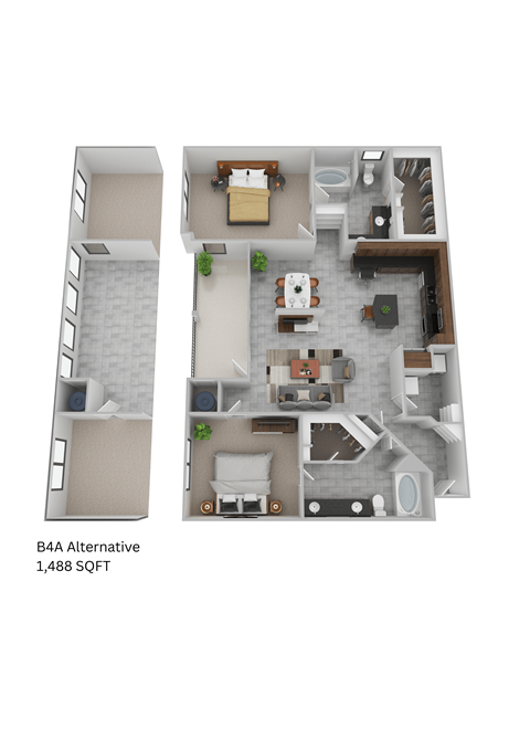 Floor plan for 2 beds, 2 baths, 1488 sqft