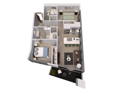 Floor plan for 2 beds, 2 baths, 859 sqft