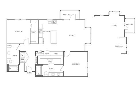 Floor plan for 2 beds, 2 baths, 1294 sqft