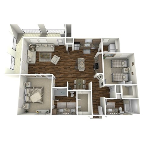 Floor plan for 2 beds, 2 baths, 1230 sqft
