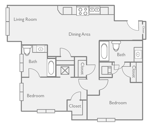 Floor plan for 2 beds, 2 baths, 1089 sqft