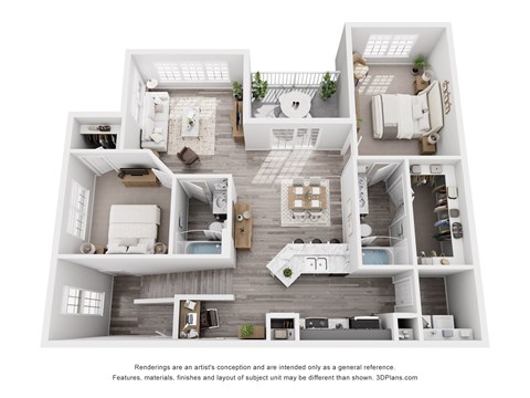 Floor plan for 2 beds, 2 baths, 1234 sqft