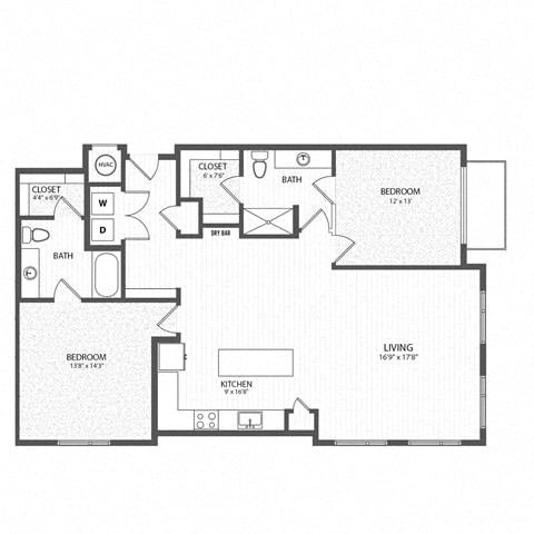 Floor plan for 2 beds, 2 baths, 1447 sqft