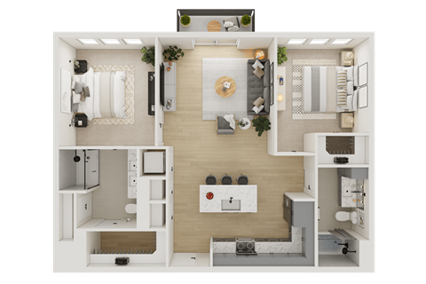Floor plan for 2 beds, 2 baths, 1083 sqft