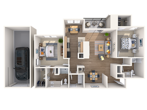 Floor plan for 2 beds, 2 baths, 1276 sqft