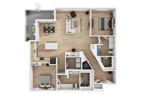 Floor plan for 2 beds, 2 baths, 1422 sqft