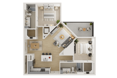 Floor plan for 2 beds, 2 baths, 1137 sqft