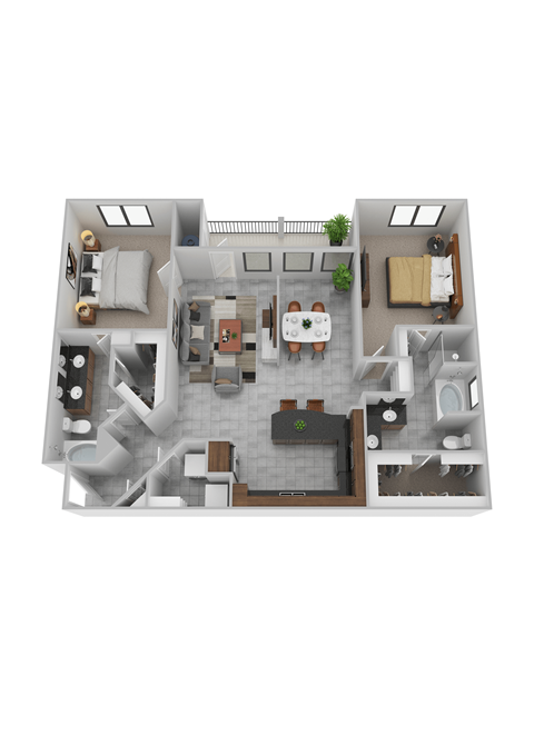 Floor plan for 2 beds, 2 baths, 1486 sqft