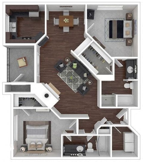 Floor plan for 2 beds, 2 baths, 1178 sqft
