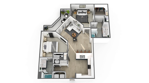 Floor plan for 2 beds, 2 baths, 1167 sqft