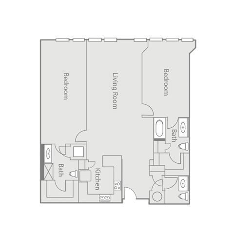 Floor plan for 2 beds, 2 baths, 1643 sqft