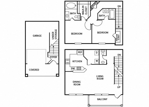 Floor plan for 2 beds, 2.5 baths, 1232 sqft