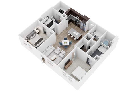 Floor plan for 2 beds, 2 baths, 1121 sqft