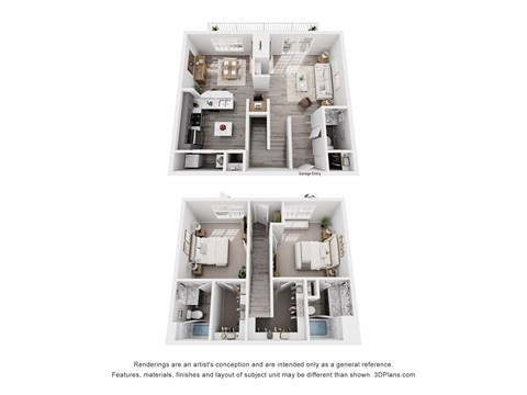 Floor plan for 2 beds, 2 baths, 1385 sqft