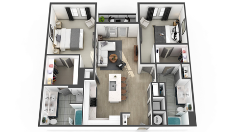 Floor plan for 2 beds, 2 baths, 1188 sqft