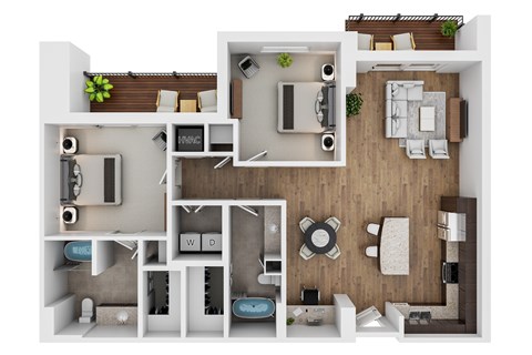 Floor plan for 2 beds, 2 baths, 1278 sqft