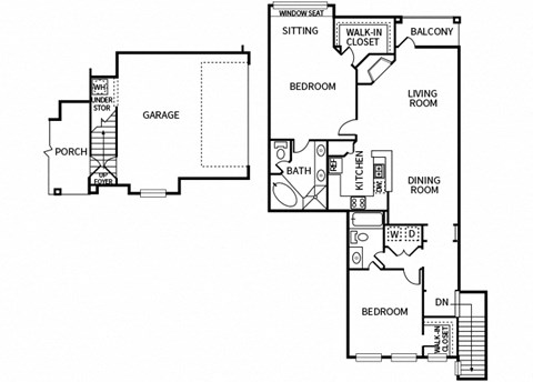 Floor plan for 2 beds, 2 baths, 1373 sqft