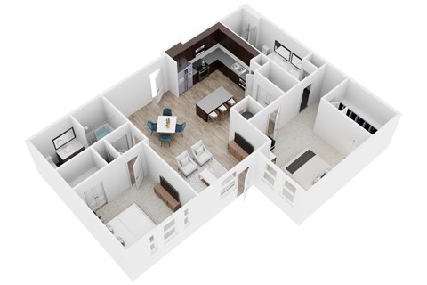 Floor plan for 2 beds, 2 baths, 1170 sqft