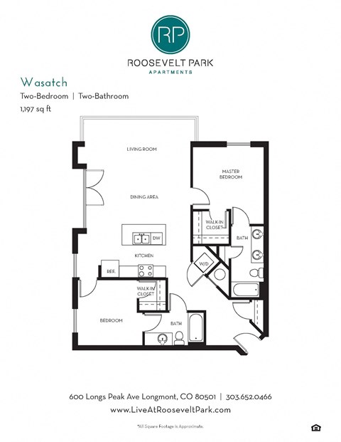 Floor plan for 2 beds, 2 baths, 1197 sqft