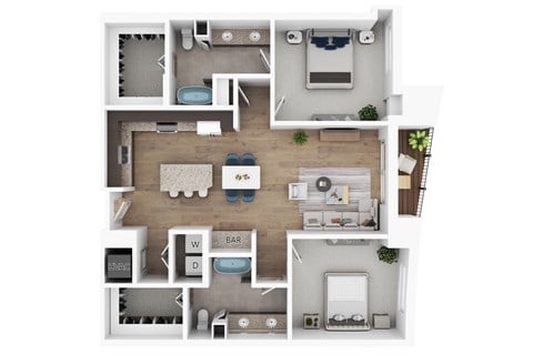 Floor plan for 2 beds, 2 baths, 1380 sqft