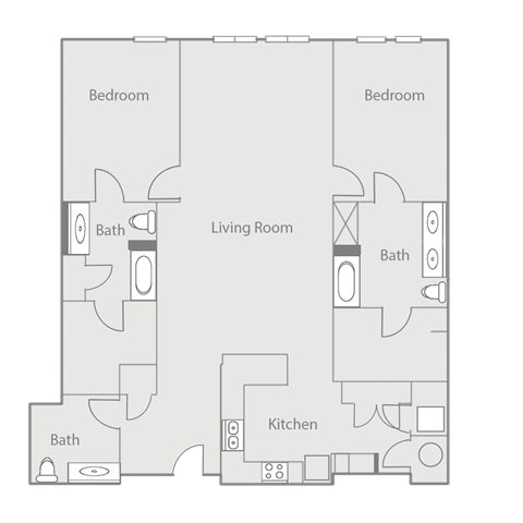 Floor plan for 2 beds, 2 baths, 1666 sqft