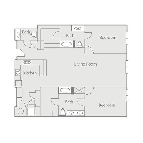 Floor plan for 2 beds, 2 baths, 1726 sqft