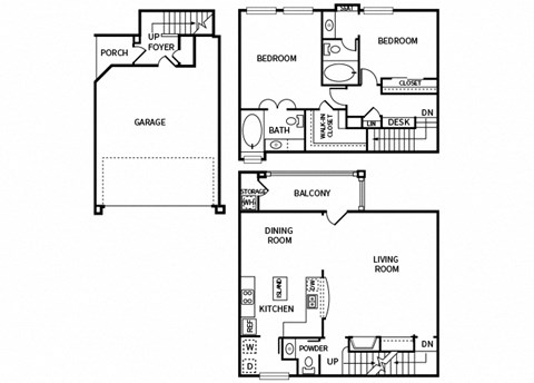 Floor plan for 2 beds, 2.5 baths, 1503 sqft