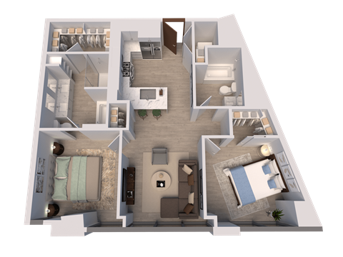 Floor plan for 2 beds, 2 baths, 960 sqft