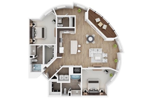 Floor plan for 2 beds, 2 baths, 1485 sqft
