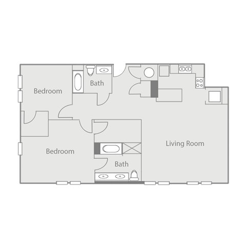 Floor plan for 2 beds, 2 baths, 1319 sqft
