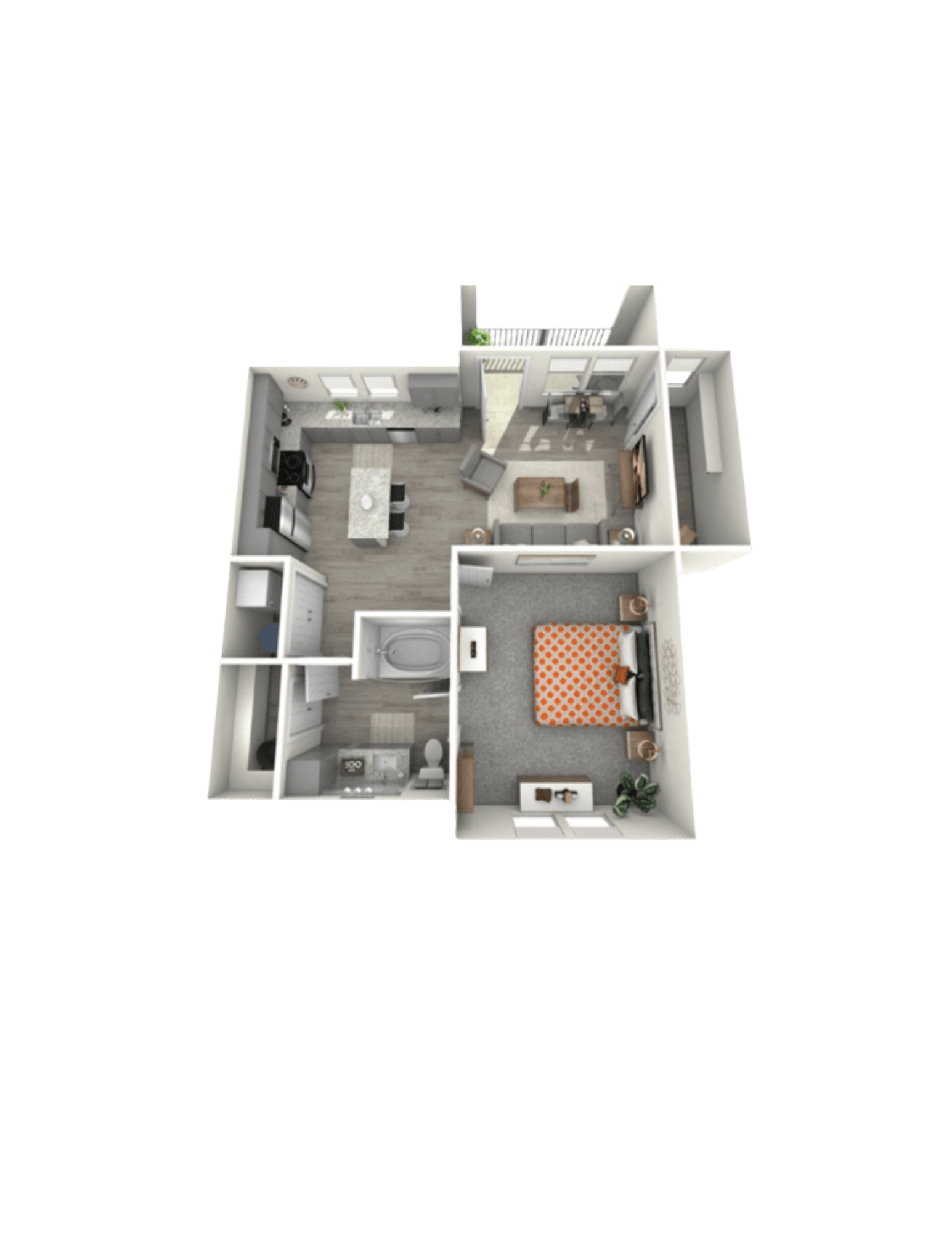 Floor plan for 1 bed, 1 bath, 783 sqft