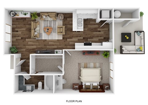 Floor plan for 1 bed, 1 bath, 700 sqft
