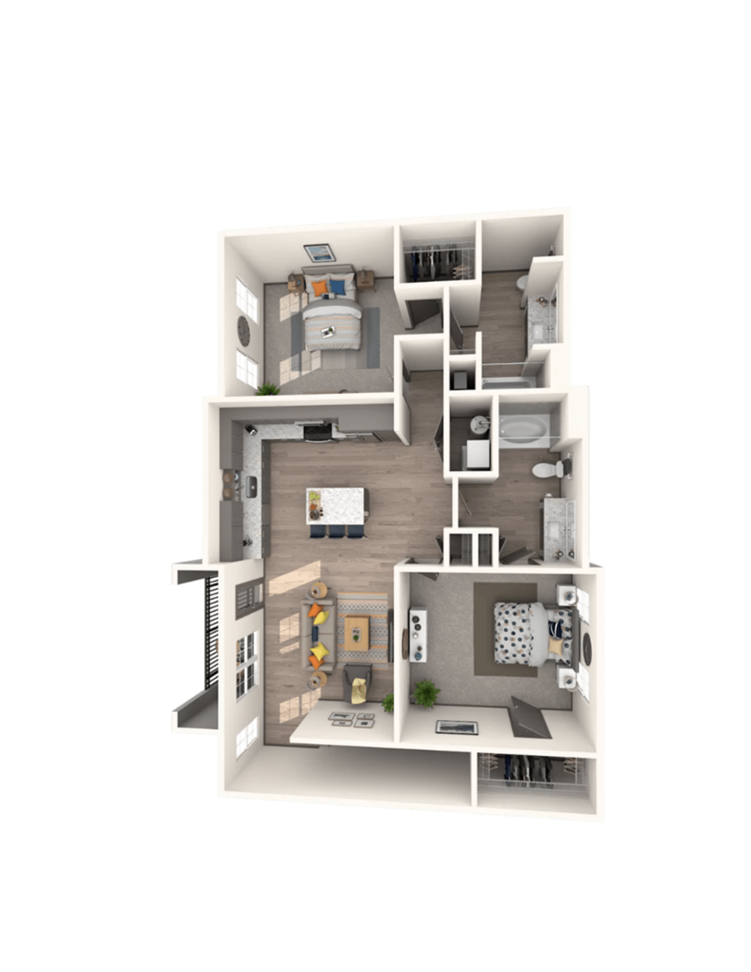 Floor plan for 2 beds, 2 baths, 1202 sqft