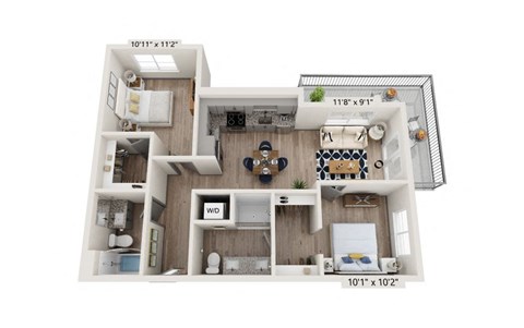 Floor plan for 2 beds, 2 baths, 812 sqft