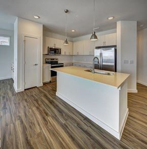 Austin apartment for rent - kitchen with an island at Brixton South Shore, Austin, TX, 78741