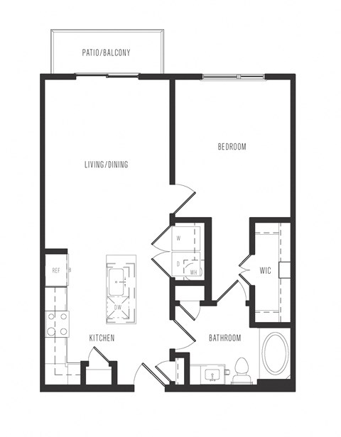 Floor plan for 1 bed, 1 bath, 716 sqft