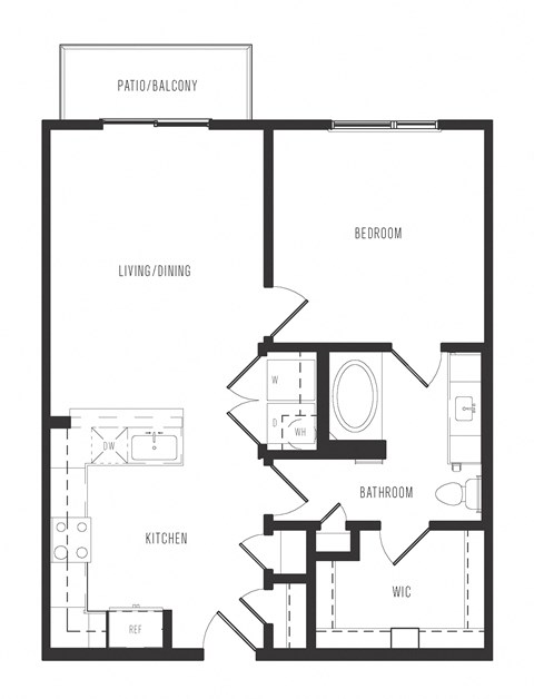 Floor plan for 1 bed, 1 bath, 745 sqft