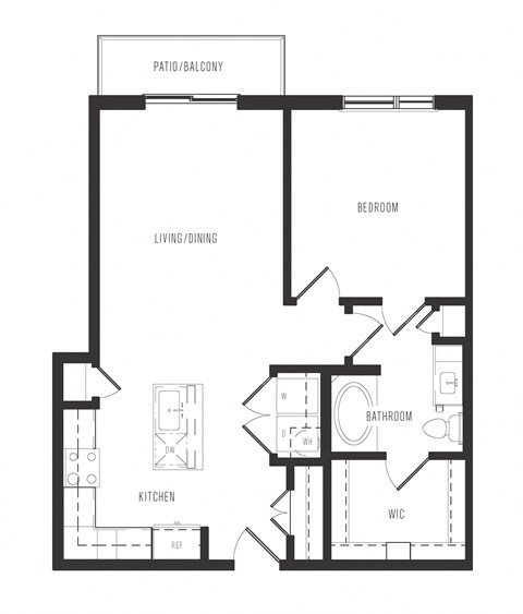 Floor plan for 1 bed, 1 bath, 762 sqft