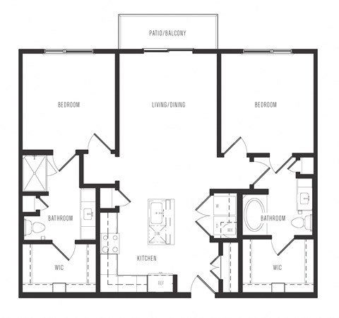 Floor plan for 2 beds, 2 baths, 1074 sqft