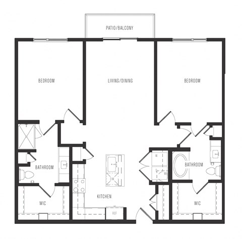 Floor plan for 2 beds, 2 baths, 1152 sqft